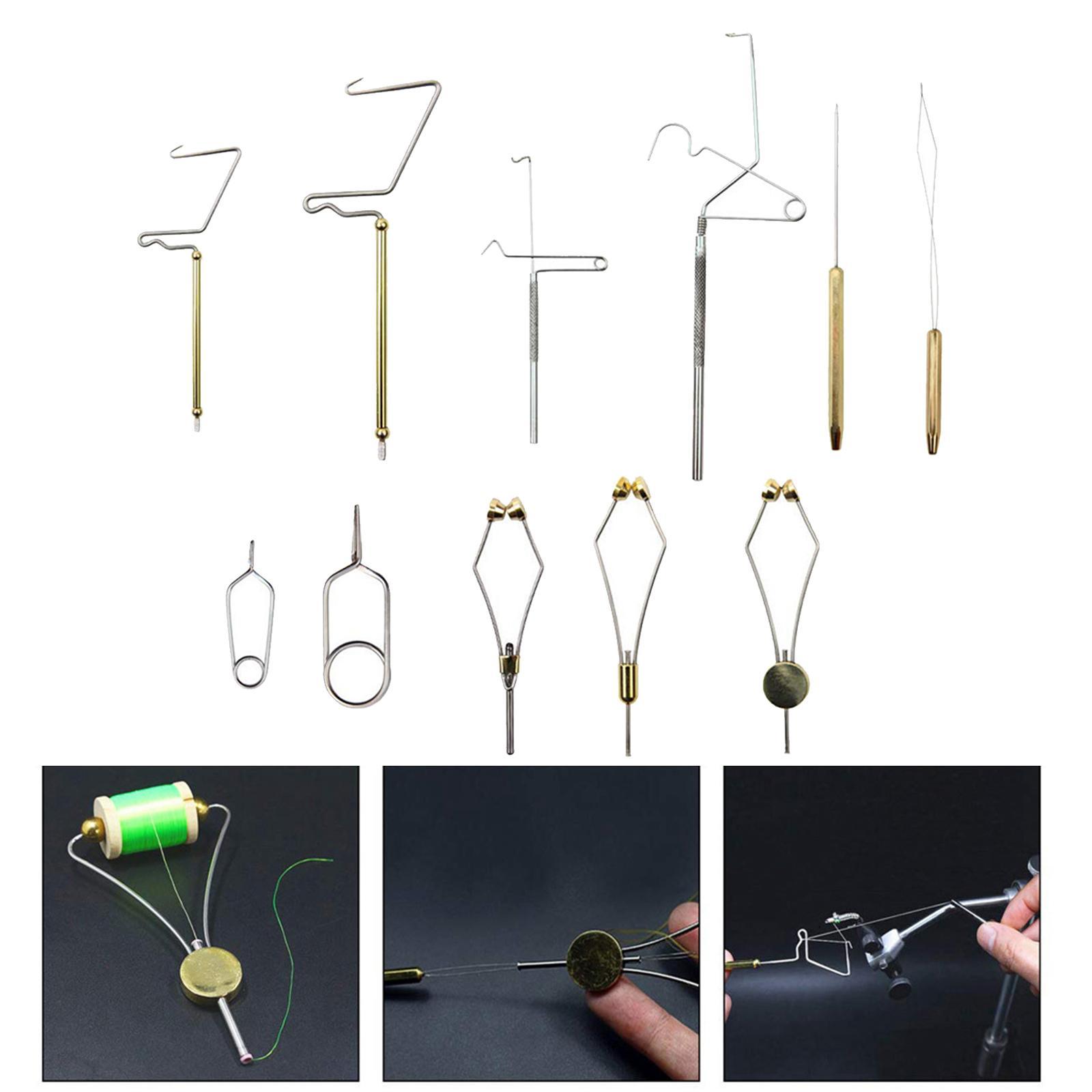 11Pcs Fly Tying Tool Kit with Hackle Plier Bobbin Threader Holder Whip Finisher Handle Bodkin Disc Bullet Angler Bobbin Holder