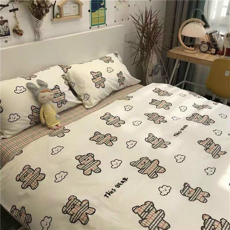 Bộ chăn ga gối Cotton poly M2T bedding Gấu trắng BBR, vỏ chăn mền, drap nệm và 2 vỏ gối