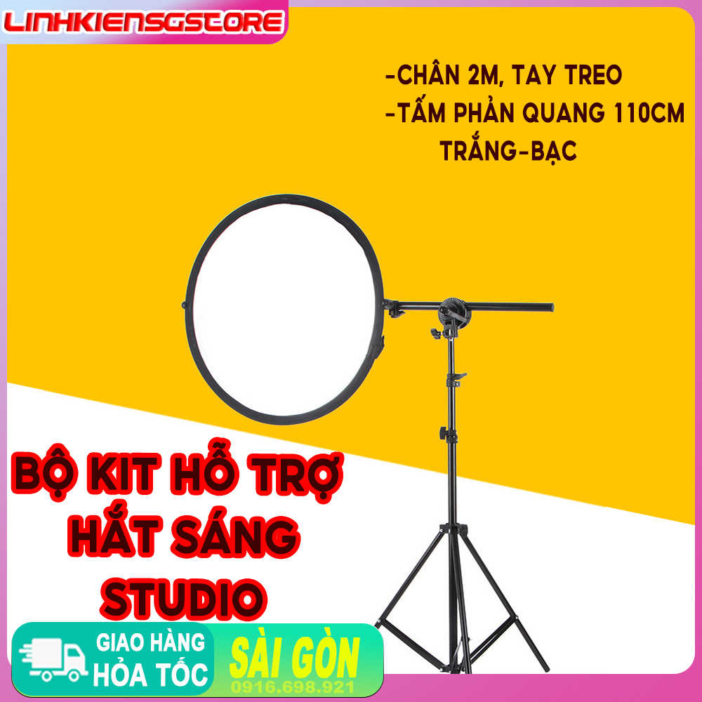 Bộ kit hắt sáng chân cao tối đa 2m tay treo ngang điều chỉnh được tấm phản quang 110cm màu bạc