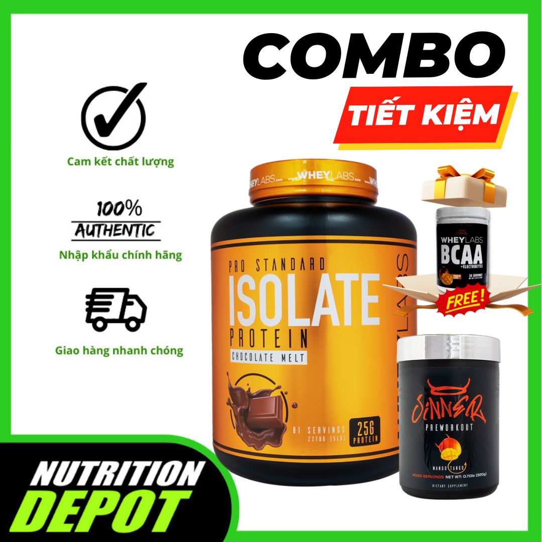 [COMBO Tăng Cơ – Tăng Sức Mạnh] Sữa tăng cơ Wheylabs Pro Standard Isolate Protein Hộp 2.27 kg (81 lần dùng) và Sinner Pre workout 320g – TẶNG KÈM WHEYLABS SHAKER