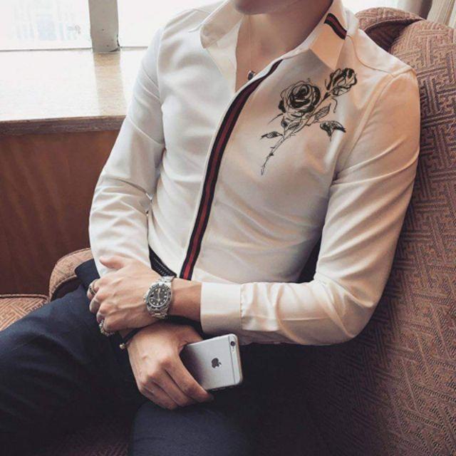 Áo sơ mi nam họa tiết hoa hồng TN