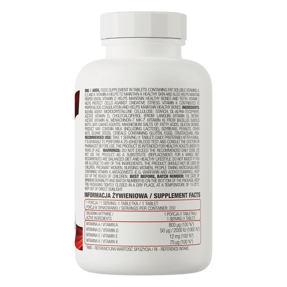 Viên Uống Bổ Sung Vitamin Toàn Diện A, D, E, K Ostrovit ADEK (200 viên) Hỗ Trợ Mắt, Da, Tim Mạch, Xương Khớp | Nhập khẩu Ba Lan
