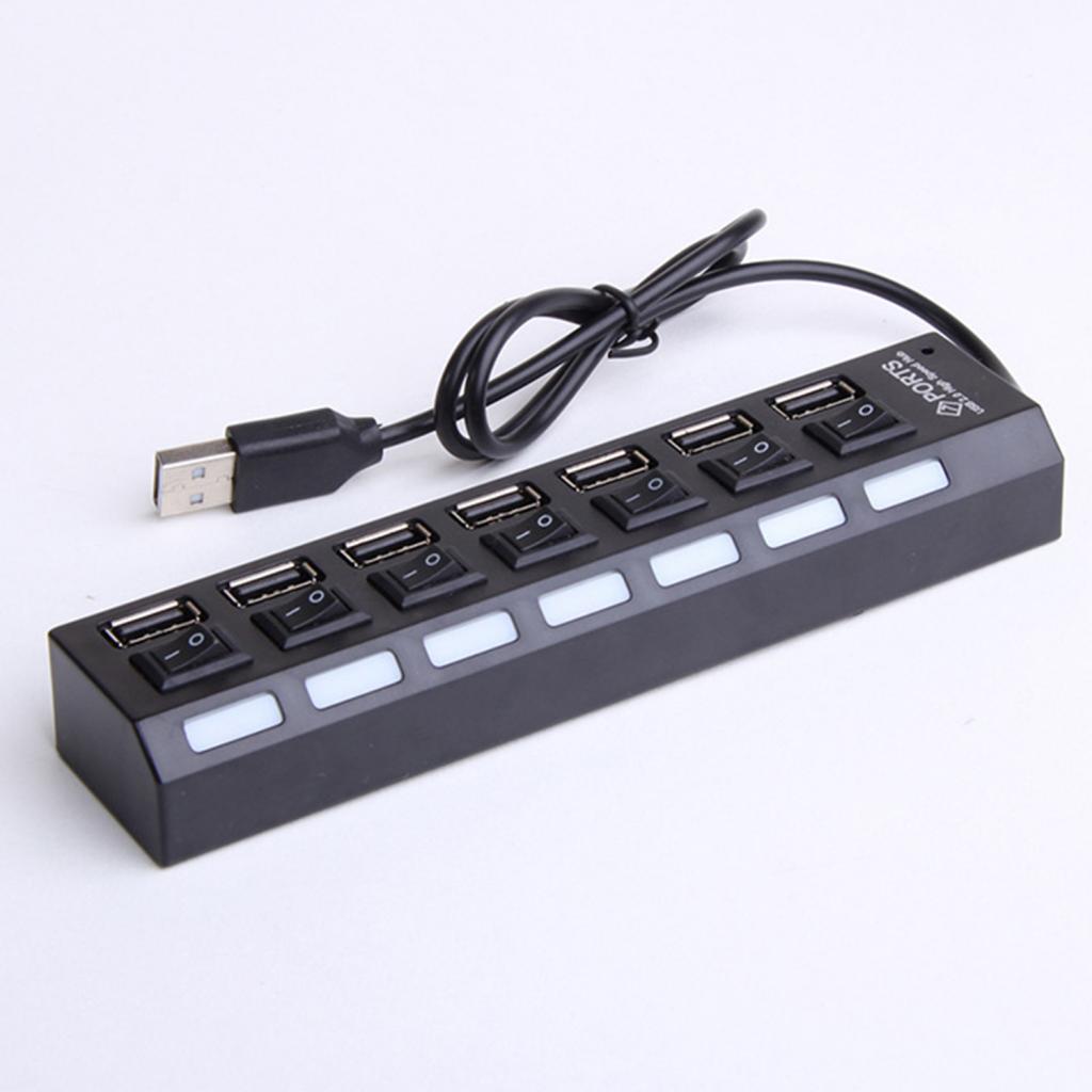 7-Port USB 2.0 Hub w/ High Speed Adapter ON/OFF Switch for PC Splitter