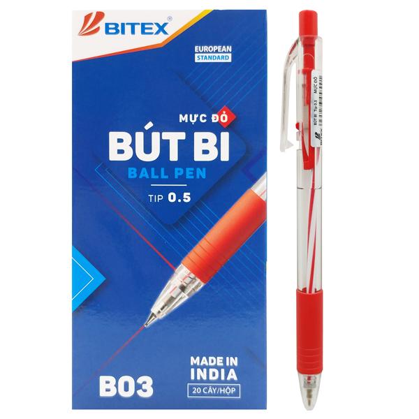 Hộp 20 Bút Bi 0.5mm Bitex B03 - Mực Đỏ