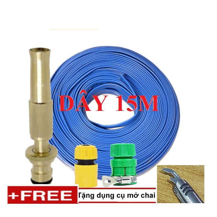Bộ dây vòi xịt nước rửa xe, tưới cây . tăng áp 3 lần, loại 15m 206587 cút sập,nối vàng+tặng mở chai
