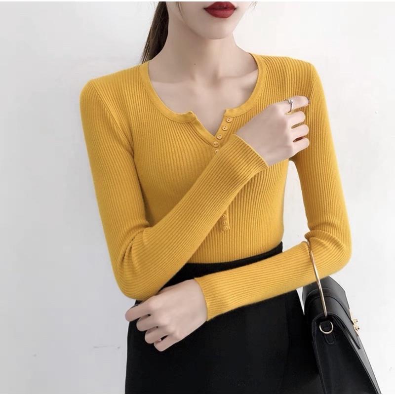 Áo len lông cừu dài tay cúc ngực cao cấp
