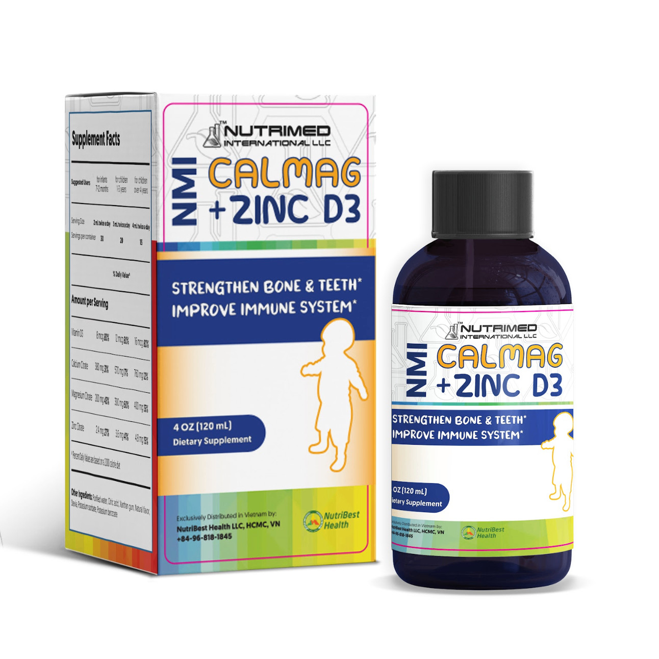 [TPBVSK] COMBO 2 hộp Syrup NMI CalMag + ZincD3 - Hỗ trợ giúp xương, răng chắc khỏe (Chai 120ml)