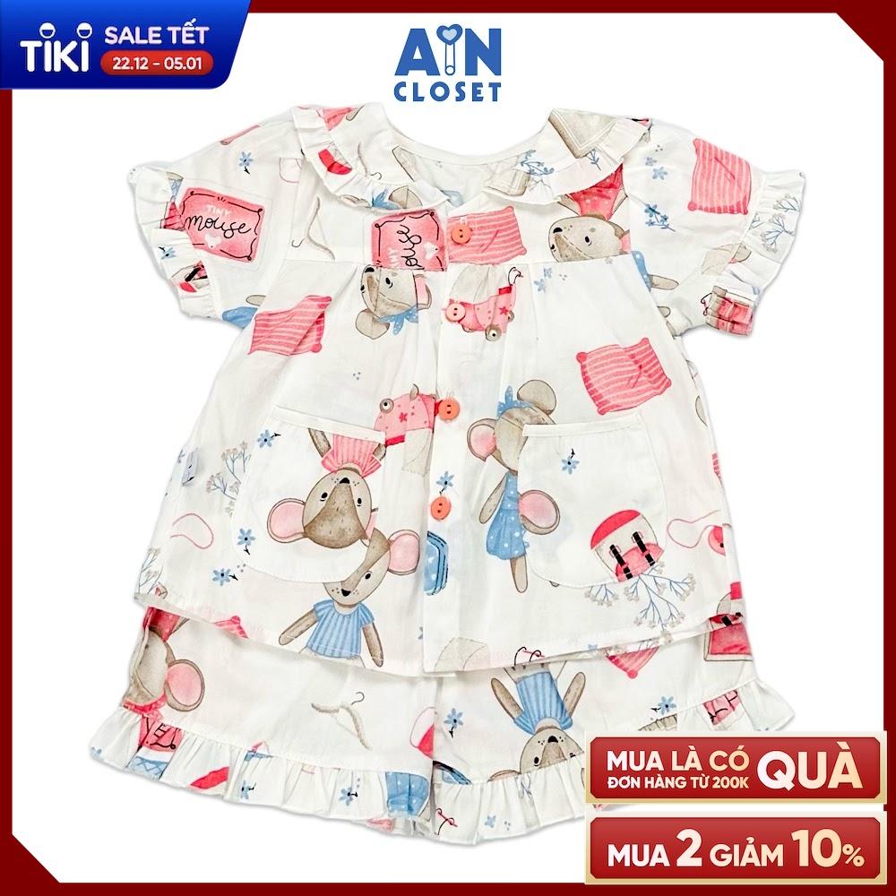 Bộ quần áo ngắn bé gái họa tiết Chuột Hồng cotton - AICDBGSDZAUL - AIN Closet