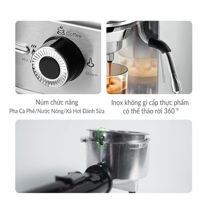 Máy pha cà phê espresso bán tự động thương hiệu HiBREW cao cấp H11 , áp suất 19bar , công suất 1450W - Hàng Chính Hãng