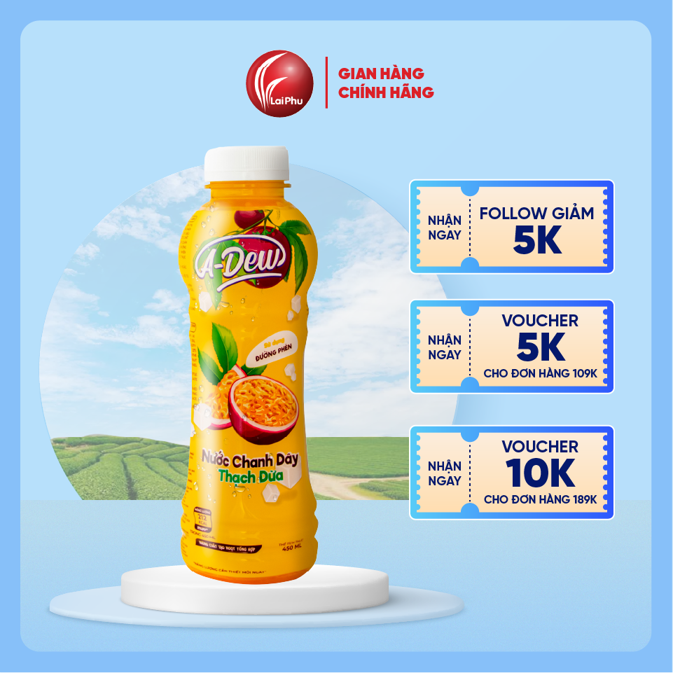 Nước Chanh Dây Thạch Dừa A Dew 450ml  - Lốc 6 Chai