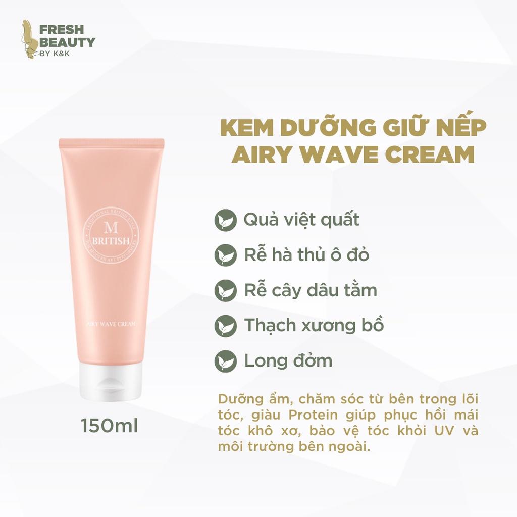 Kem dưỡng tóc giữ nếp BRITISH M Airy Wave Cream tạo kiểu uốn xoăn, phục hồi và bền lọn sóng 150 ml