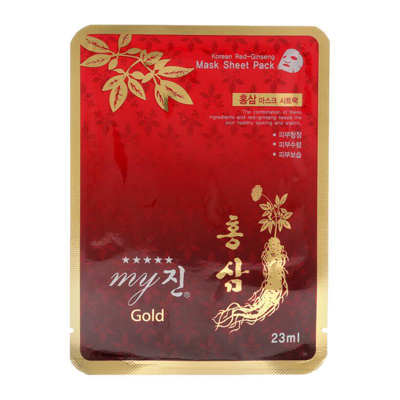 Hộp 10 miếng mặt nạ dưỡng da chống lão hóa hồng sâm cao cấp Hàn Quốc My Gold Korea Red Ginseng Mask Sheet Pack ( 23ml / miếng ) - Hàng Chính Hãng