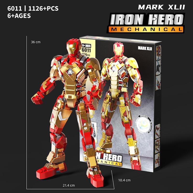 Đồ chơi Lắp ráp Ironman Mark MK42, 6011 Người sắt Marvel, Xếp hình thông minh, Mô hình siêu anh hùng