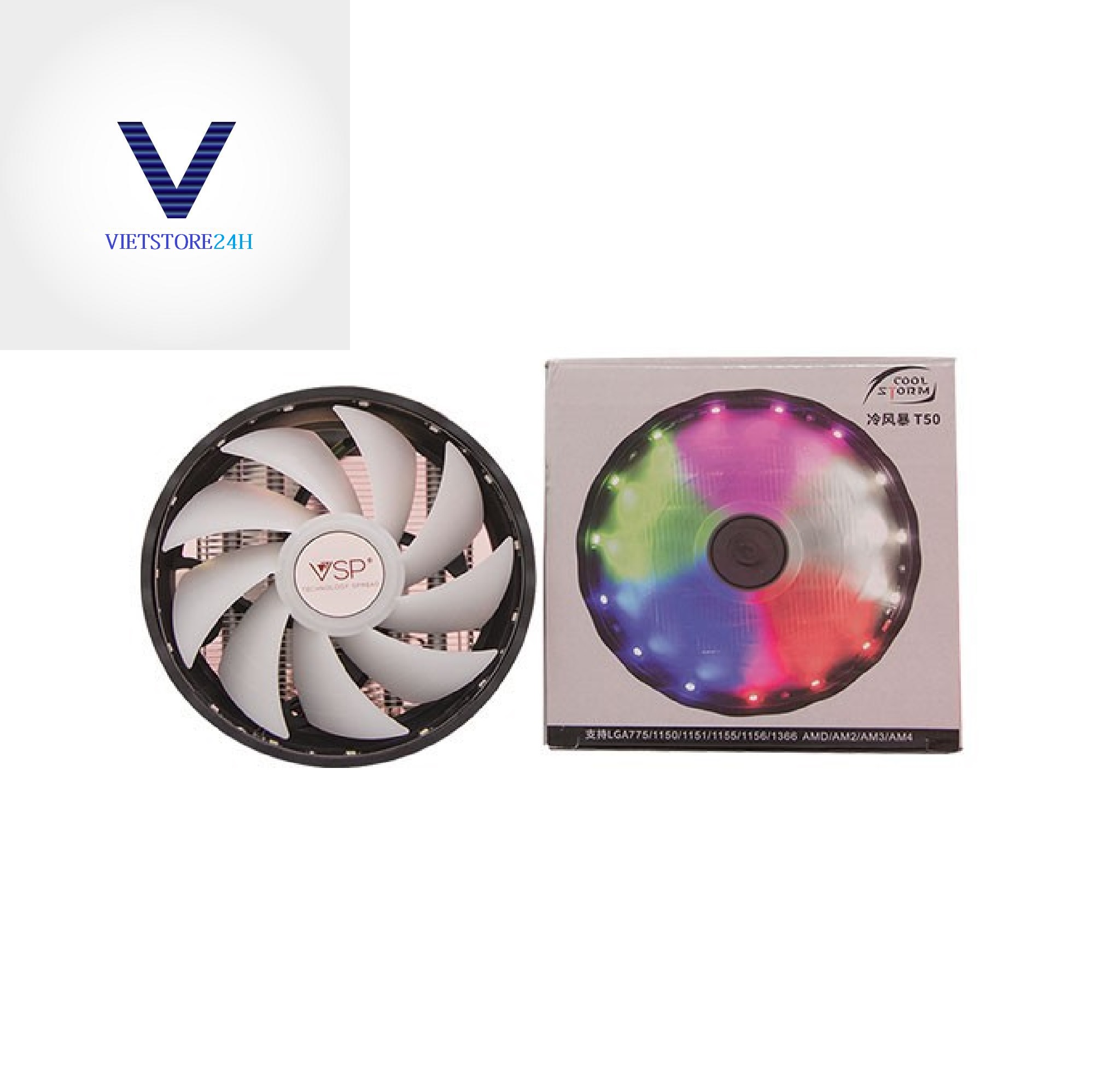 Quạt tản nhiệt VSP Fan Top-Down LED T50 (Tản 4U, kích thước 12cm) - Hàng chính hãng