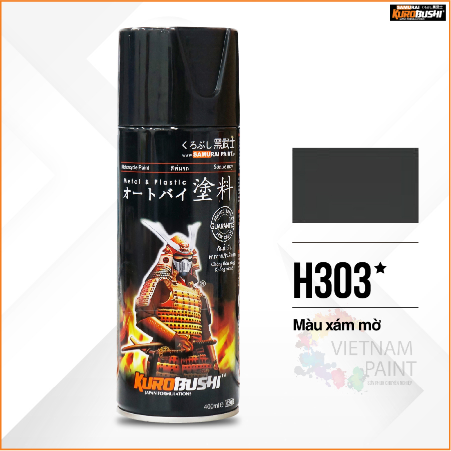 COMBO Sơn Samurai màu xám mờ H303 gồm 3 chai đủ quy trình độ bền cao (Lót – Màu H303 - Phủ mờ 128A)