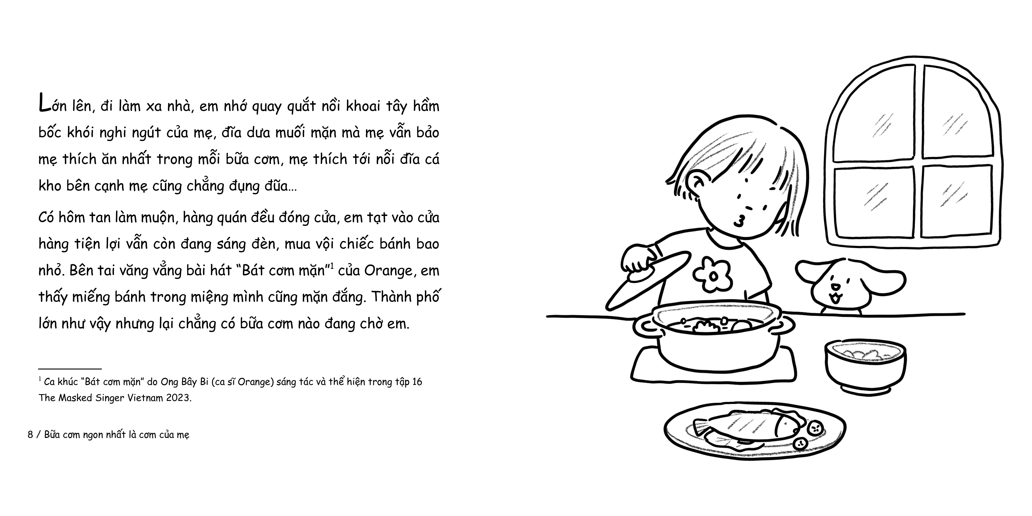 Sách tô màu Bữa Cơm Ngon Nhất Là Cơm Của Mẹ - ngồi cạnh tủ lạnh