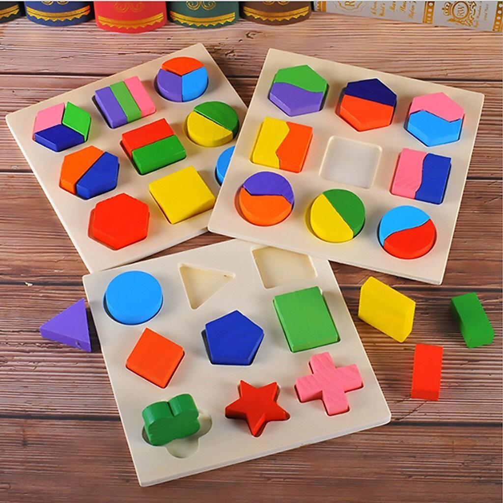 Combo 3 bộ lắp ghép hình học gỗ - Đồ chơi trí tuệ an toàn cho bé