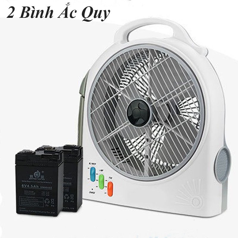 Quạt tích điện DN-3221 cánh 12inch, ắc quy khô 2 bình, có đèn led, chuyển đổi AC/DC dễ dàng