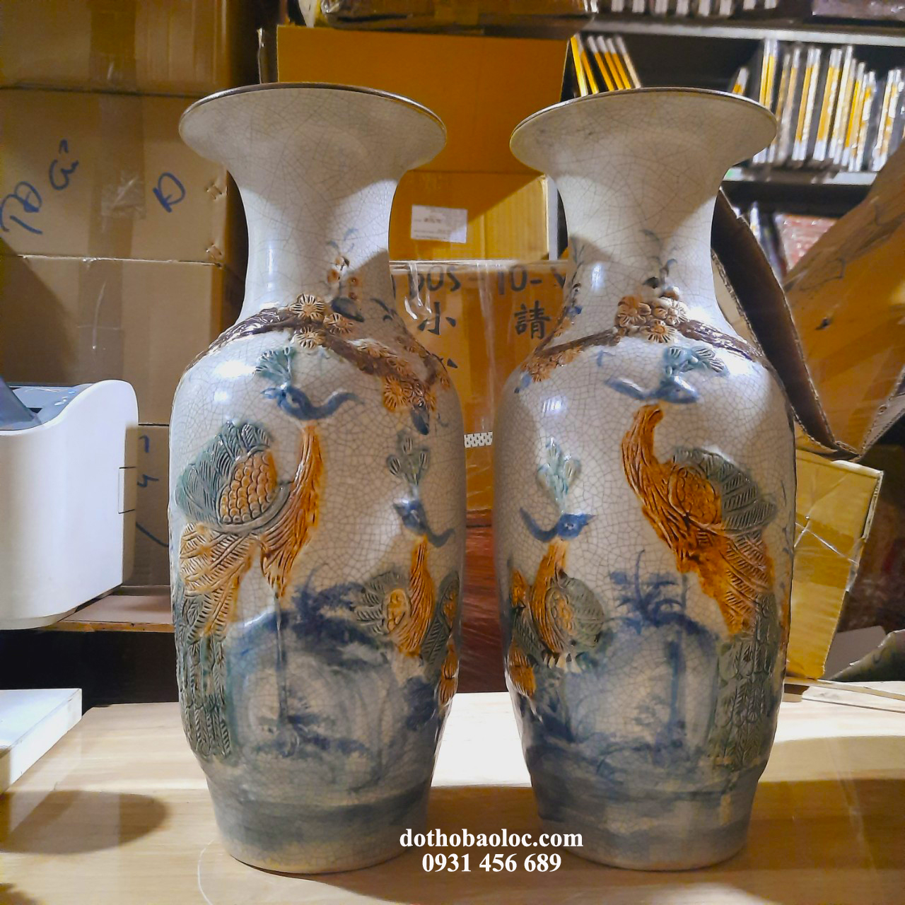 Lục bình men rạn cao cấp Bát Tràng cao 40cm