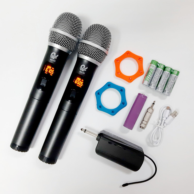 Bộ 2 Micro Không Dây Karaoke Cực Hay MU02 Màu Xám, Kết Nối Với Loa Kéo, Amply Bằng Cổng MIC 6. Chính Hãng