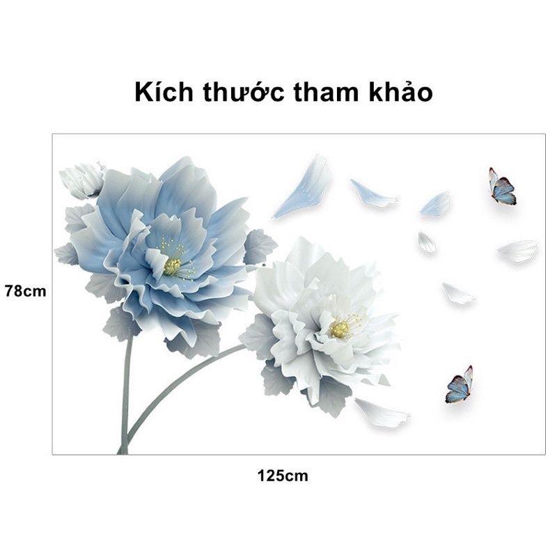 Decal dán tường hoa xanh 3D trang trí phòng khách