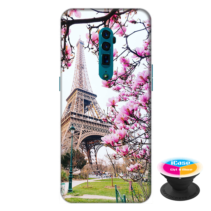 Ốp lưng điện thoại Oppo Reno 10X Zoom hình Tháp Hoa tặng kèm giá đỡ điện thoại iCase xinh xắn - Hàng chính hãng