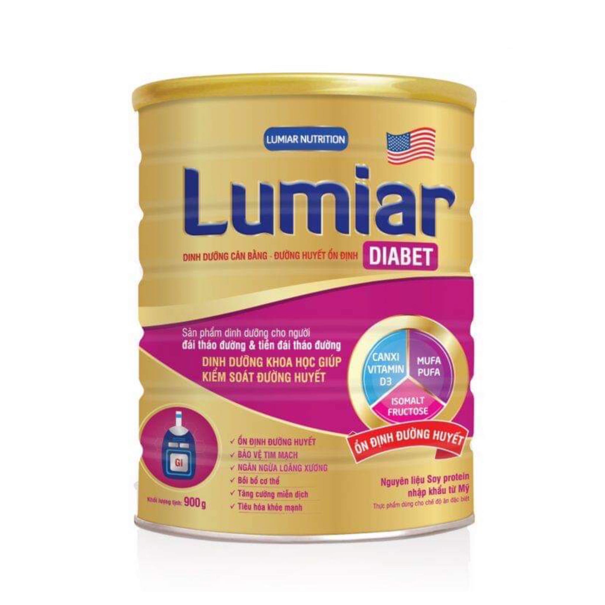 Sữa bột Lumiar Diabet 900g - Dinh dưỡng giúp đường huyết ổn định. Dành cho người đái tháo đường &amp; tiền đái tháo đường.