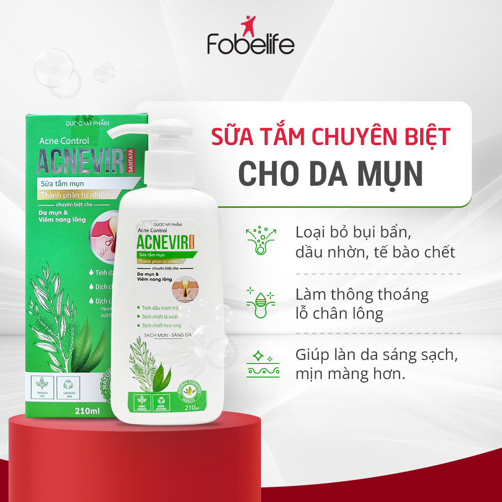Sữa Tắm Từ Thiên Nhiên Dành Cho Da Mụn Hỗ Trợ Giảm Viêm Nang Lông Mụn Lưng ACNEVIR - Chai 210 ml