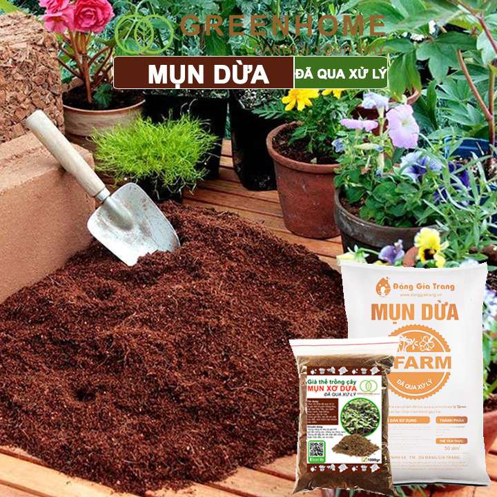 Mụn dừa đã qua xử lý, bao 1kg, chuyên trồng rau, hoa màu, dâu tây, cây ăn trái, thủy canh |Greenhome