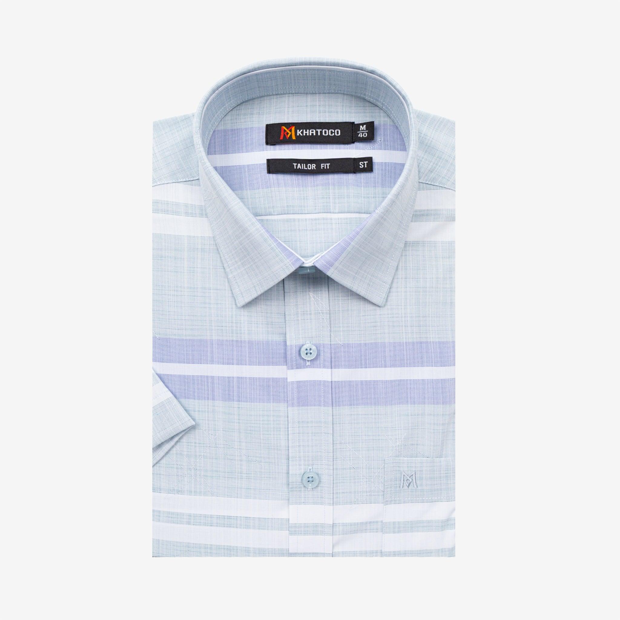 Áo sơ mi nam KHATOCO Tailor Fit ngắn tay A1MN568T2-CNSC818-2709-N