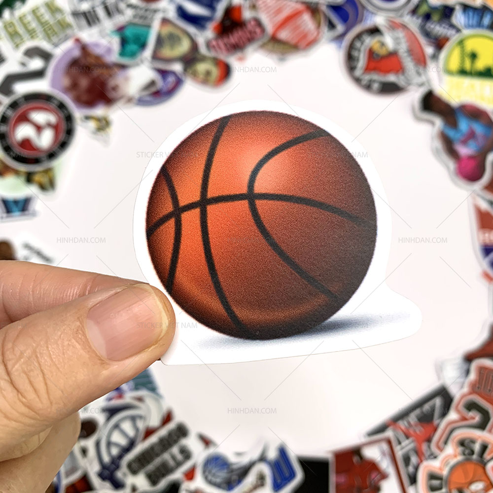 Sticker NBA Bóng Rổ - Chất Liệu PVC Chất Lượng Cao Chống Nước - Kích Thước 4-8cm