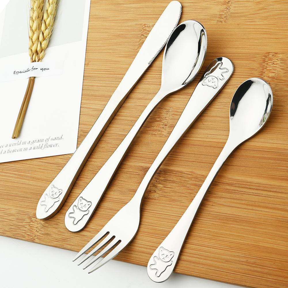 18/10 Bộ Dao Kéo Hợp Kim Inox Muỗng Cà Phê Muỗng Nĩa Bộ Ăn Dặm Cho Bé Thìa Trẻ Em Chén Ăn Cho Bé Kiềng Bạc Bộ Phụ Kiện