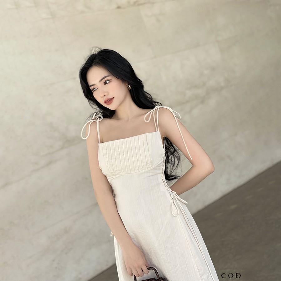 Đầm Midi Hai Dây Chất Liệu Linen Cao Cấp Màu Trắng CO EM Thiết Kế Nữ Tính Quyến Rũ Sexy Phù Hợp Hẹn Hò Tiệc Tùng