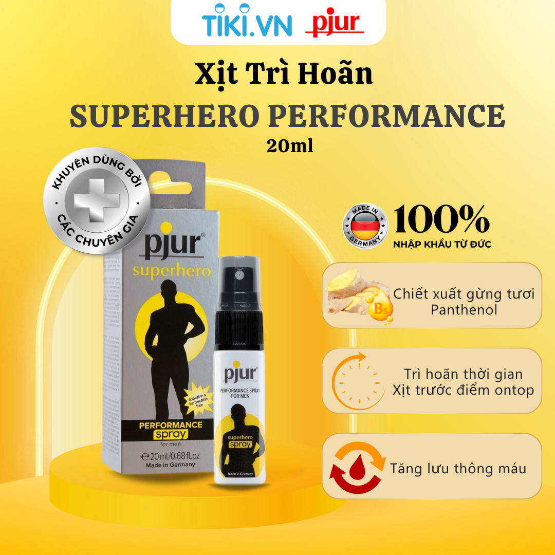 Xịt trì hoãn, kéo dài thời gian ontop sớm cho nam giới Pjur superhero Performance Chai 20ml lành tính an toàn