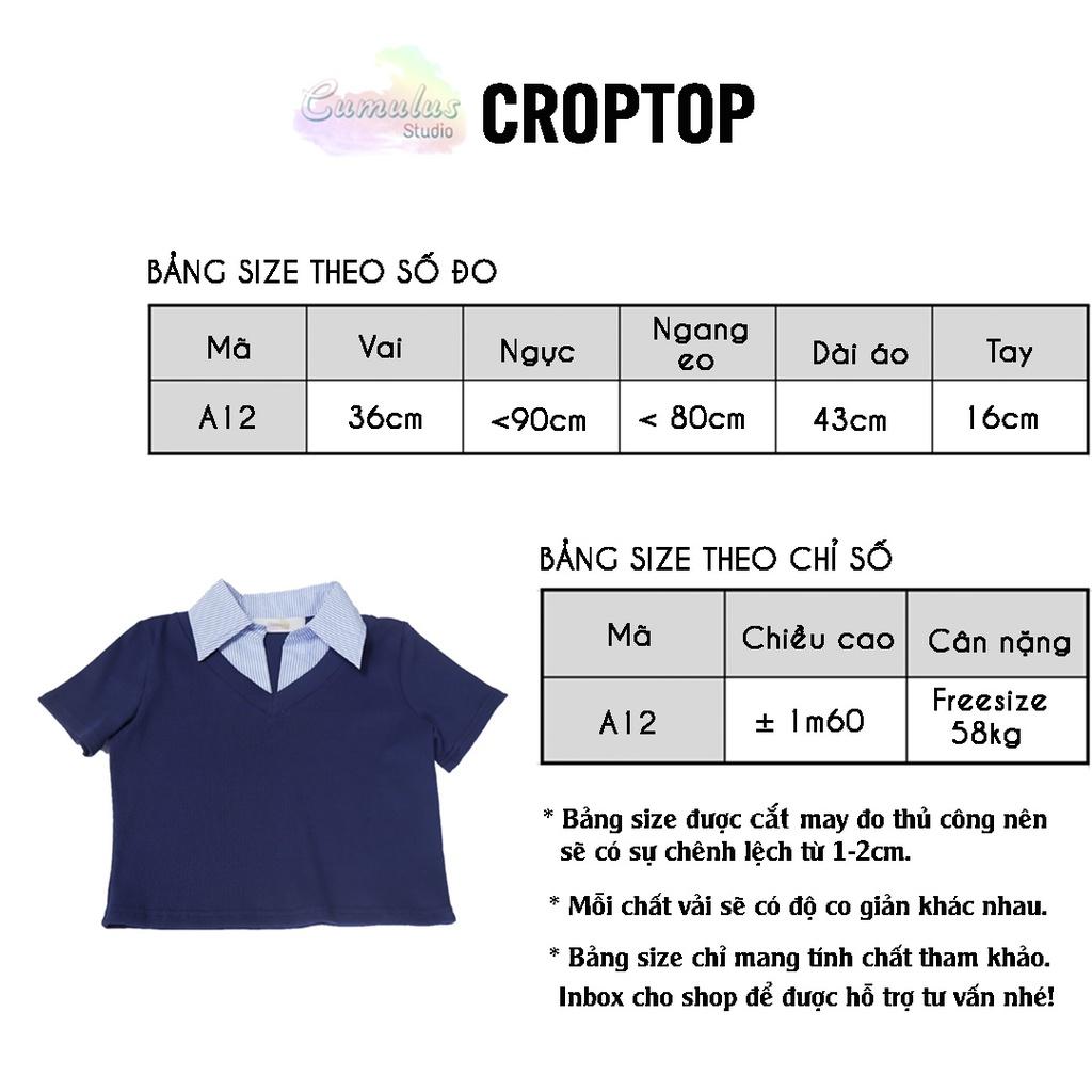 Áo croptop cổ sơ mi sọc Cumulus chất thun gân dày dặn A12