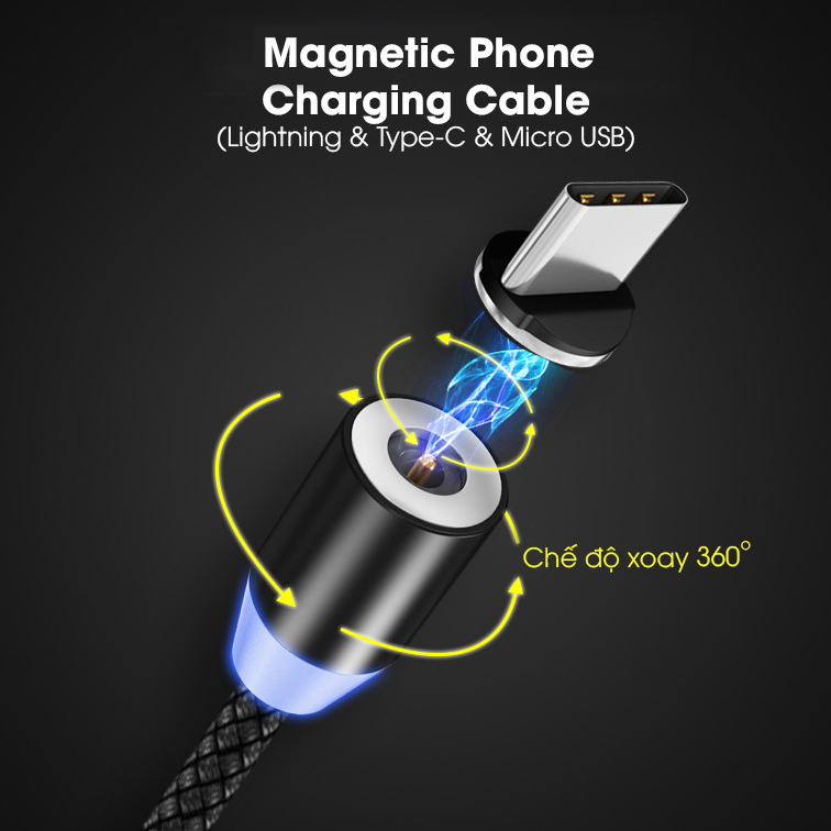 Dây Cáp Sạc Từ Tính Nam Châm Magnetic LED Charging 3 In 1 (Lightning & Type-C & Micro USB) - DT037