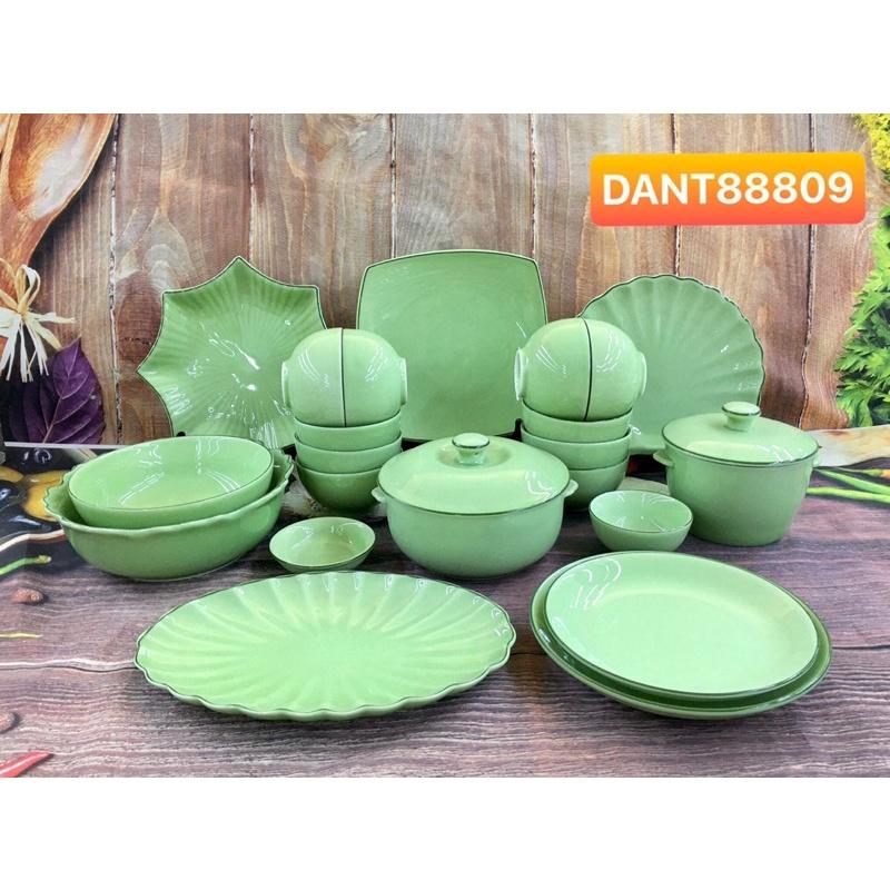 Bộ bát đĩa men ngọc 22-24 món. Gốm sứ Bát Tràng.