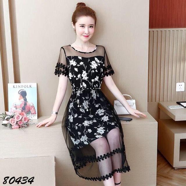Đầm xoè lưới thêu hoa phối ren SIÊU XINH - Size M L XL 2XL đến 70kg MMR