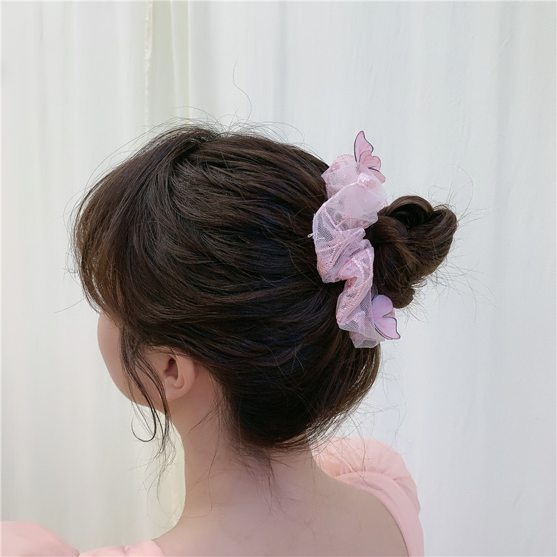 Dây buộc tóc Scrunchies đính bướm nổi dễ thương HD85