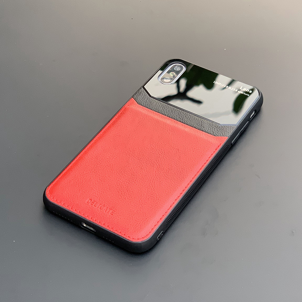 Ốp lưng da kính cao cấp dành cho iPhone XS Max - Màu đỏ - Hàng nhập khẩu - DELICATE