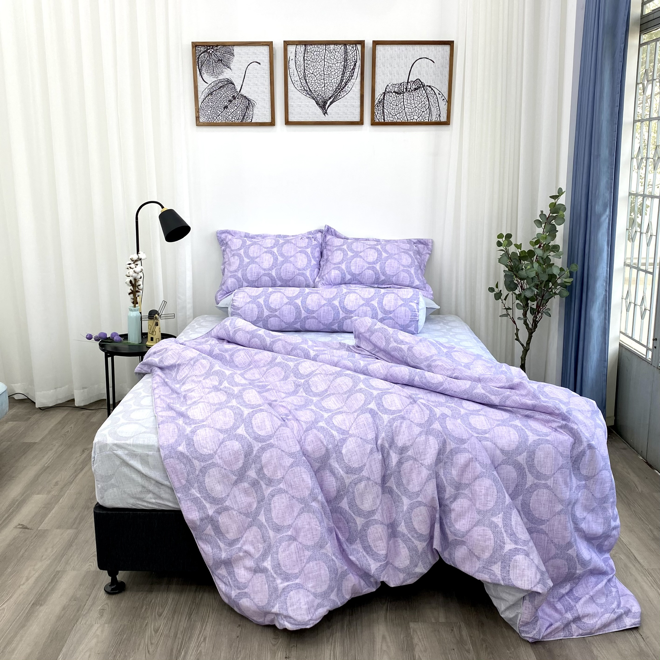 Chăn bốn mùa Hàn Quốc K-Bedding by Everon MicroTencel Xám Phối Tím KMTP116 180*200cm