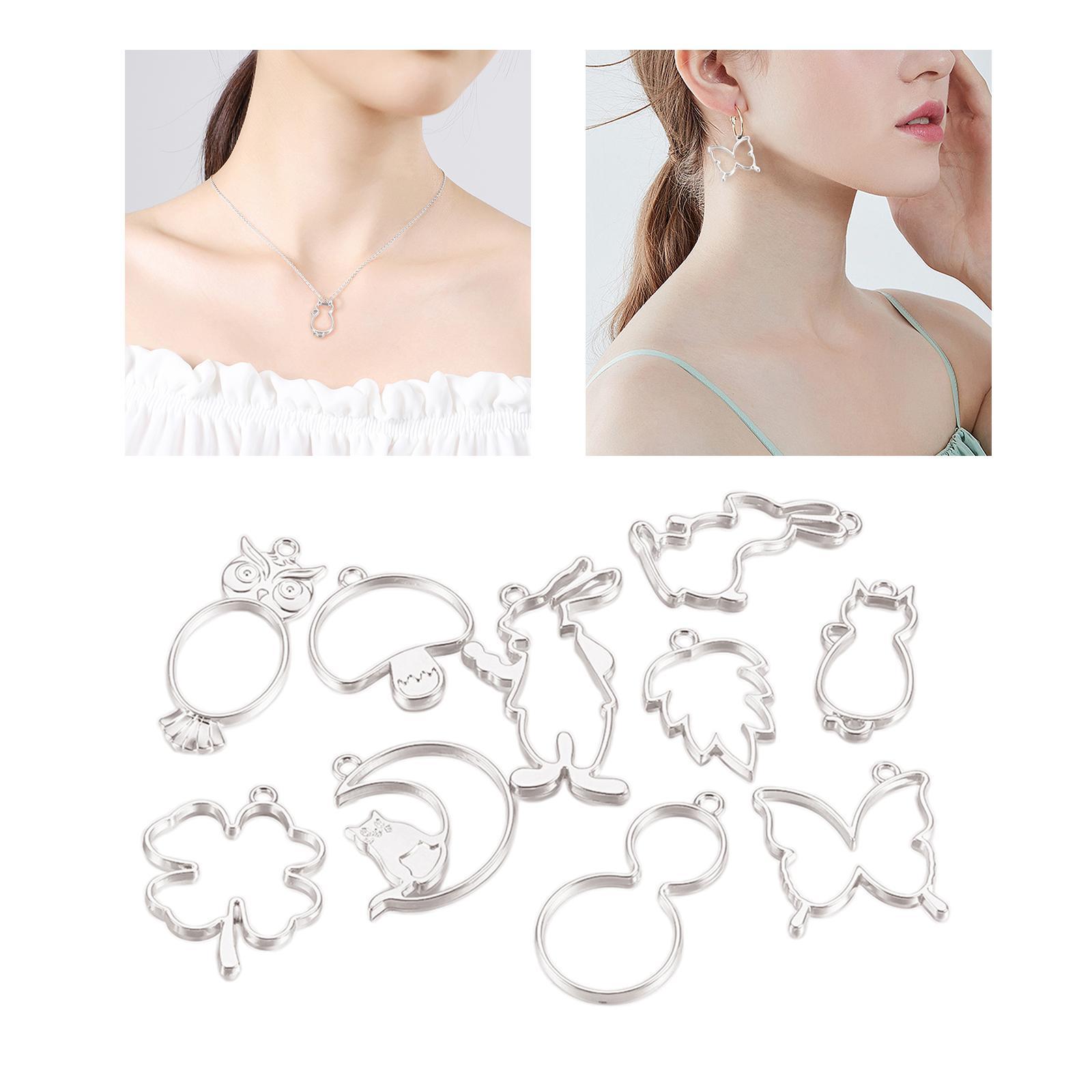 10x Open Back Bezel Charms Geometric Hollow Trays Charms Bezels for Earrings