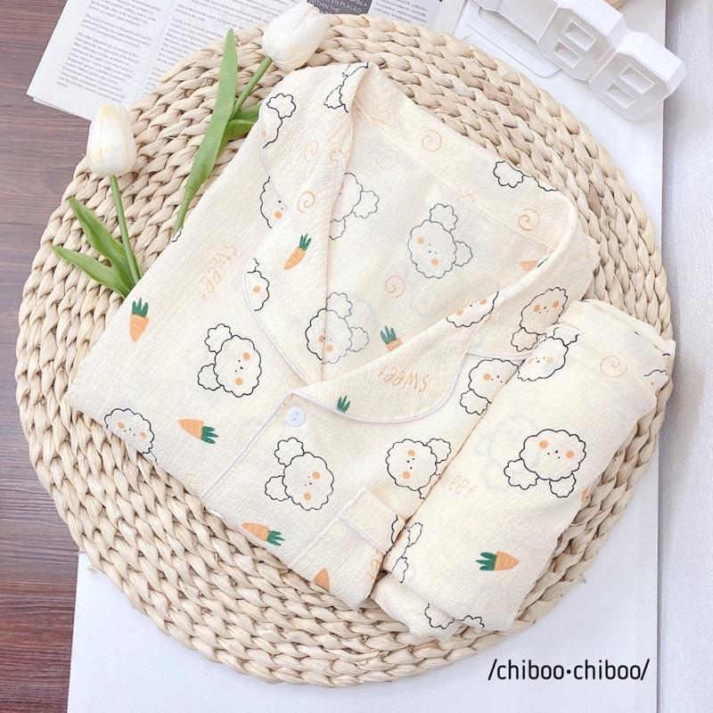BỘ PIJAMA dài tay quần dà/ pizama Bộ mặc nhà chất thô cao cấpni