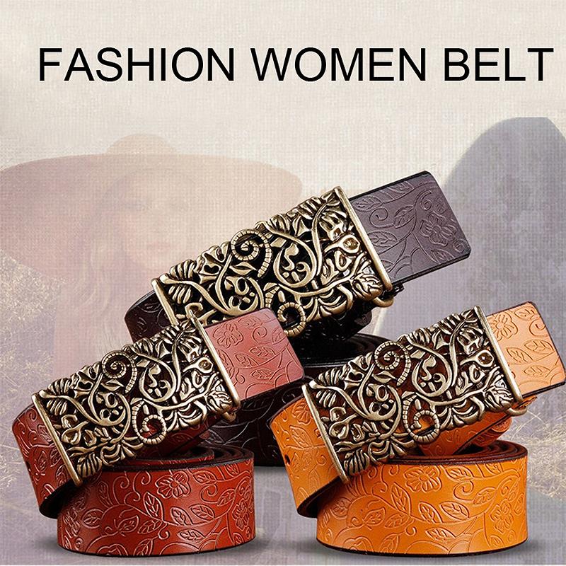 Thắt Lưng Dây Nữ Dây Thắt Lưng Da Bò Da Đầm Nữ Vintage Khóa Pin Rỗng Hoa Thời Trang Phụ Nữ Quần Jean Xòe nữ