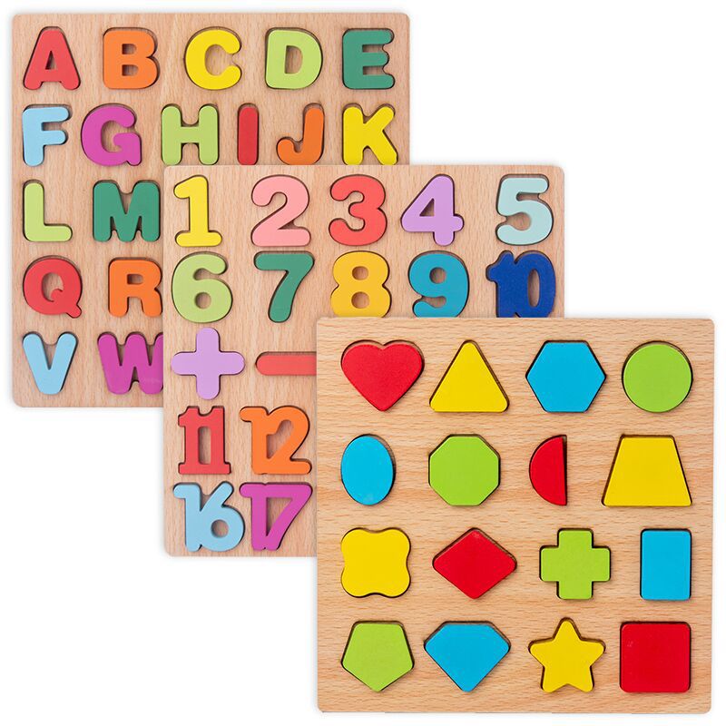 Đồ Chơi Gỗ Cho Bé, Bảng Gỗ Nổi Vuông 20x20cm, Bảng Chữ Cái, Số Và Hình, Đồ Chơi Giáo Dục Sớm