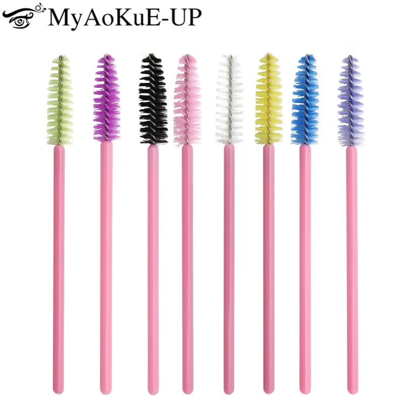 Màu hồng Trang Điểm Bàn Chải Lông Mi 200 cái Dùng Một Lần Mascara Wands Nylon Nhựa Bàn Chải Lông Mi Lông Mày Comb Brushes Make Up bàn chải