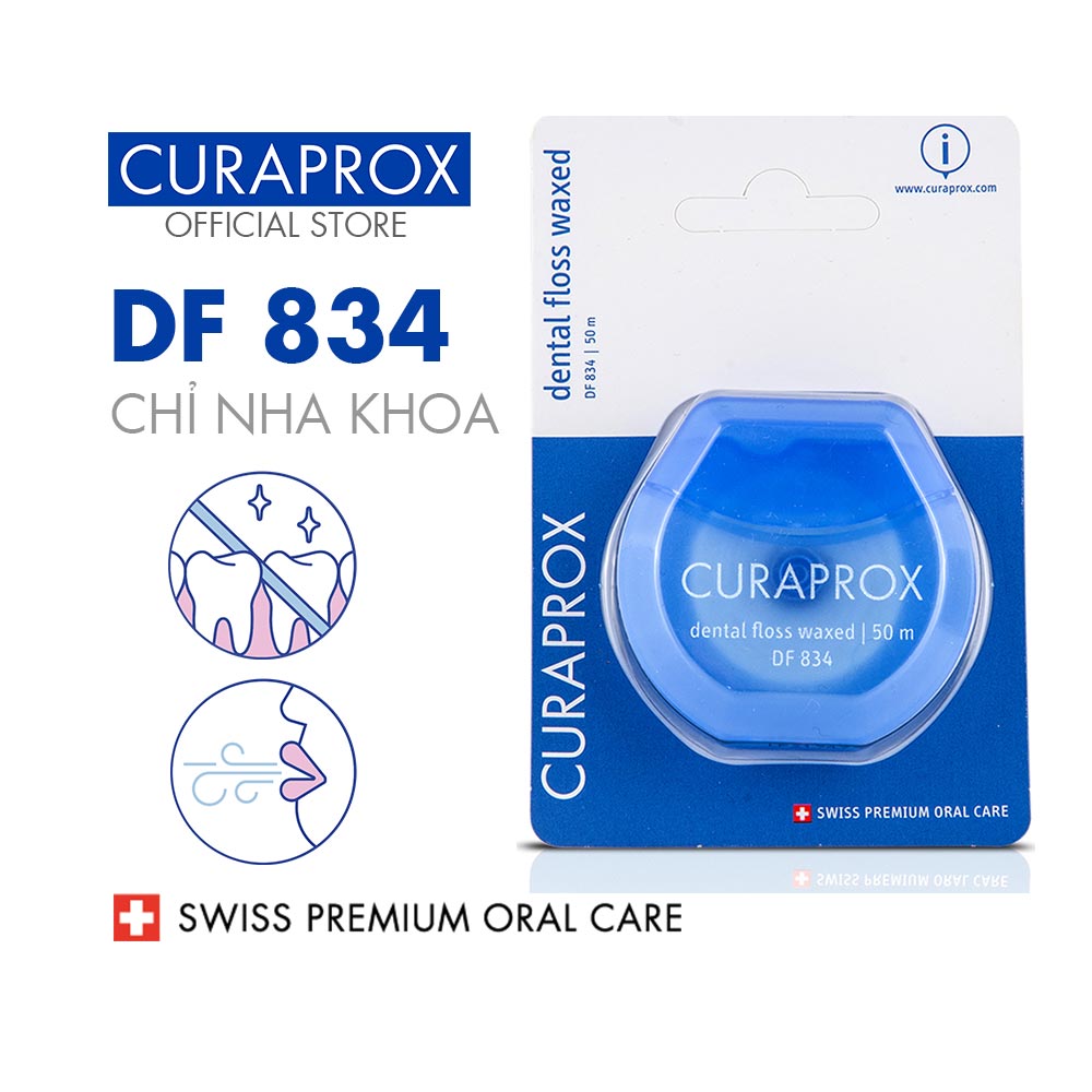 Chỉ nha khoa Curaprox DF 834 có sáp 50m (mùi bạc hà)