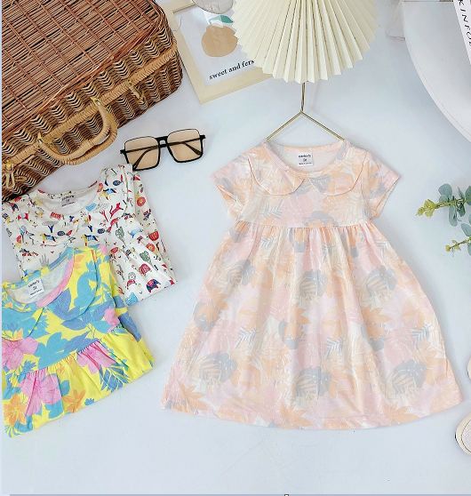 Đầm váy babydoll cho bé gái mặc nhà size 6-18kg chất cotton mềm mát