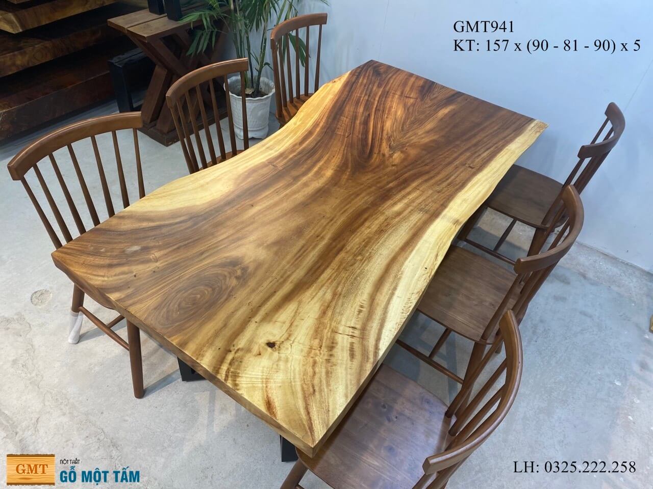 Bàn Gỗ Me Tây Nguyên Tấm, Bàn Làm Việc Gỗ Me Tây, Bàn Sân Vườn Gỗ Me Tây Dài 1,75m Rộng 90cm Dày 5cm