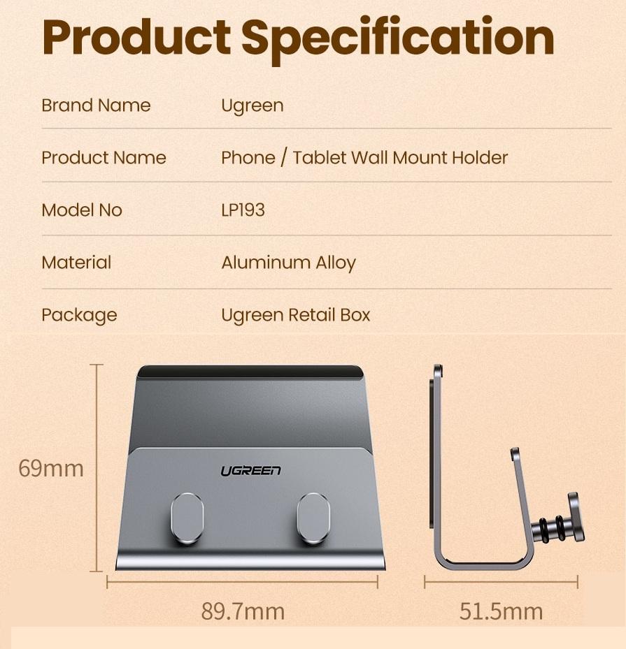 Ugreen UG70584LP193TK Màu Xám Giá Đỡ Điện Thoại Máy Tính Bảng Gắn Tường Tiện Dụng - HÀNG CHÍNH HÃNG